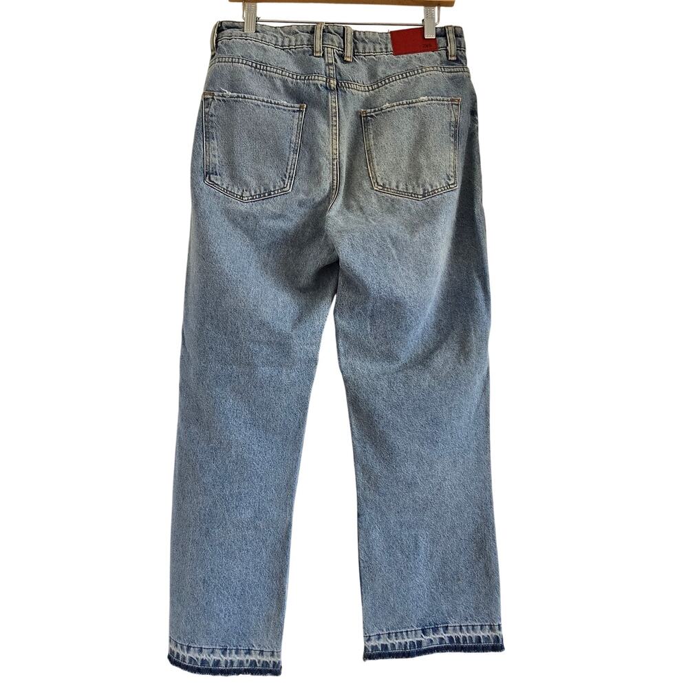 Zara High Waisted Wide Leg Baggy Straight Jeans Size 8 Raw Hem Relaxed - Picture 2 of 8